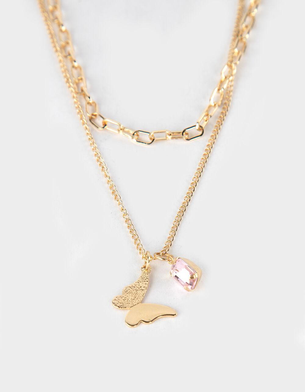 FULL TILT Layered Butterfly Rhinestone Necklace - GOLD Product Image