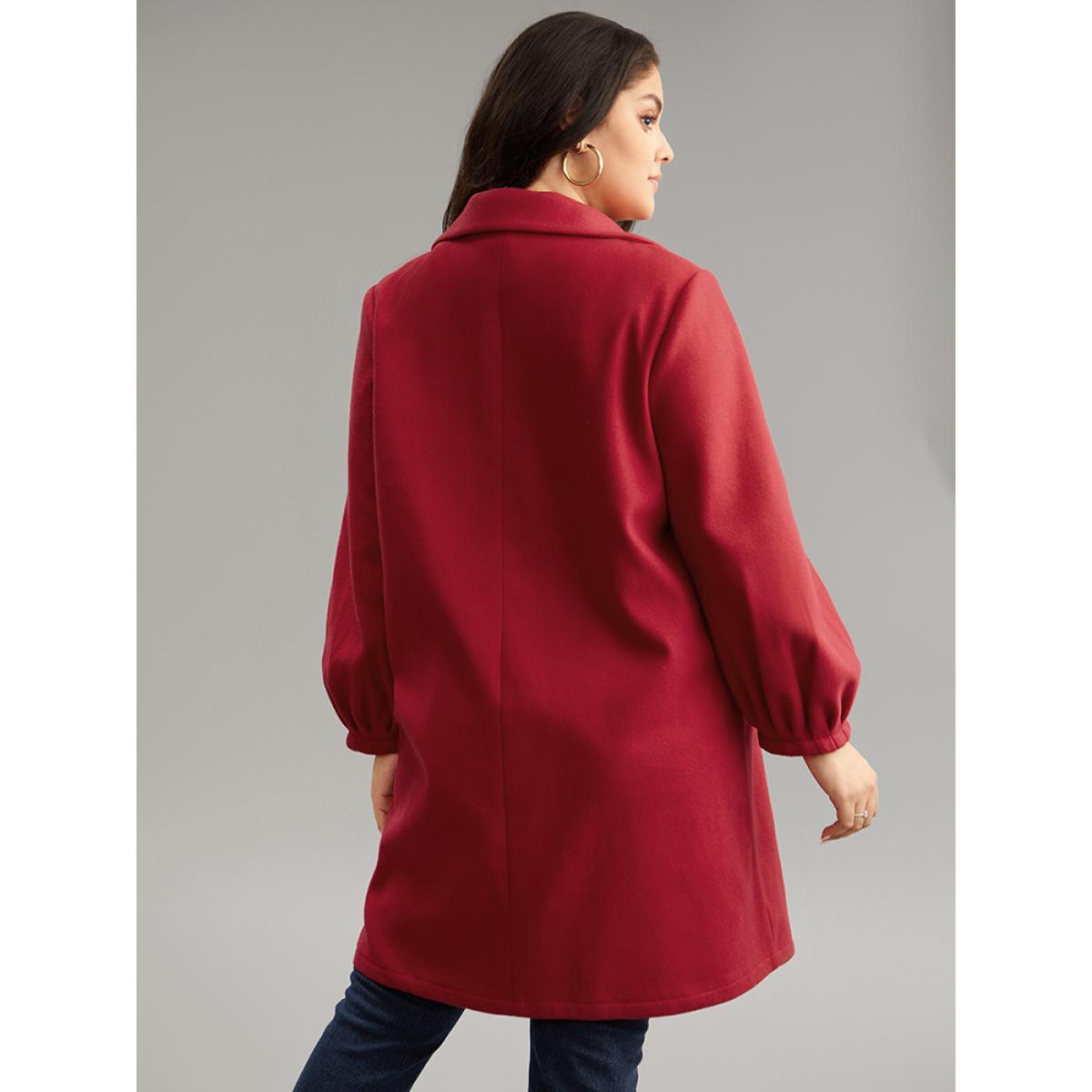 Plus Size Lapel Collar Pocket Button Up Coat Women Crimson Casual Plain Ladies Dailywear Winter Coats BloomChic 14-16/1X Product Image