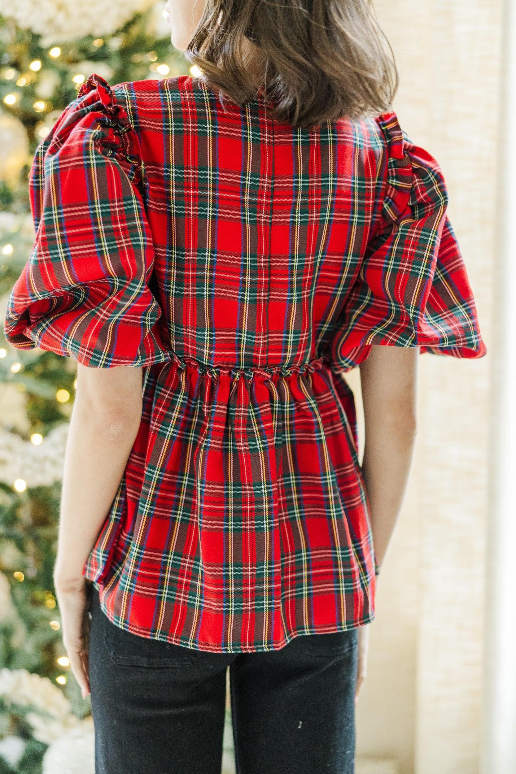 It's All Possible Red Tartan Plaid Babydoll Top Female Product Image