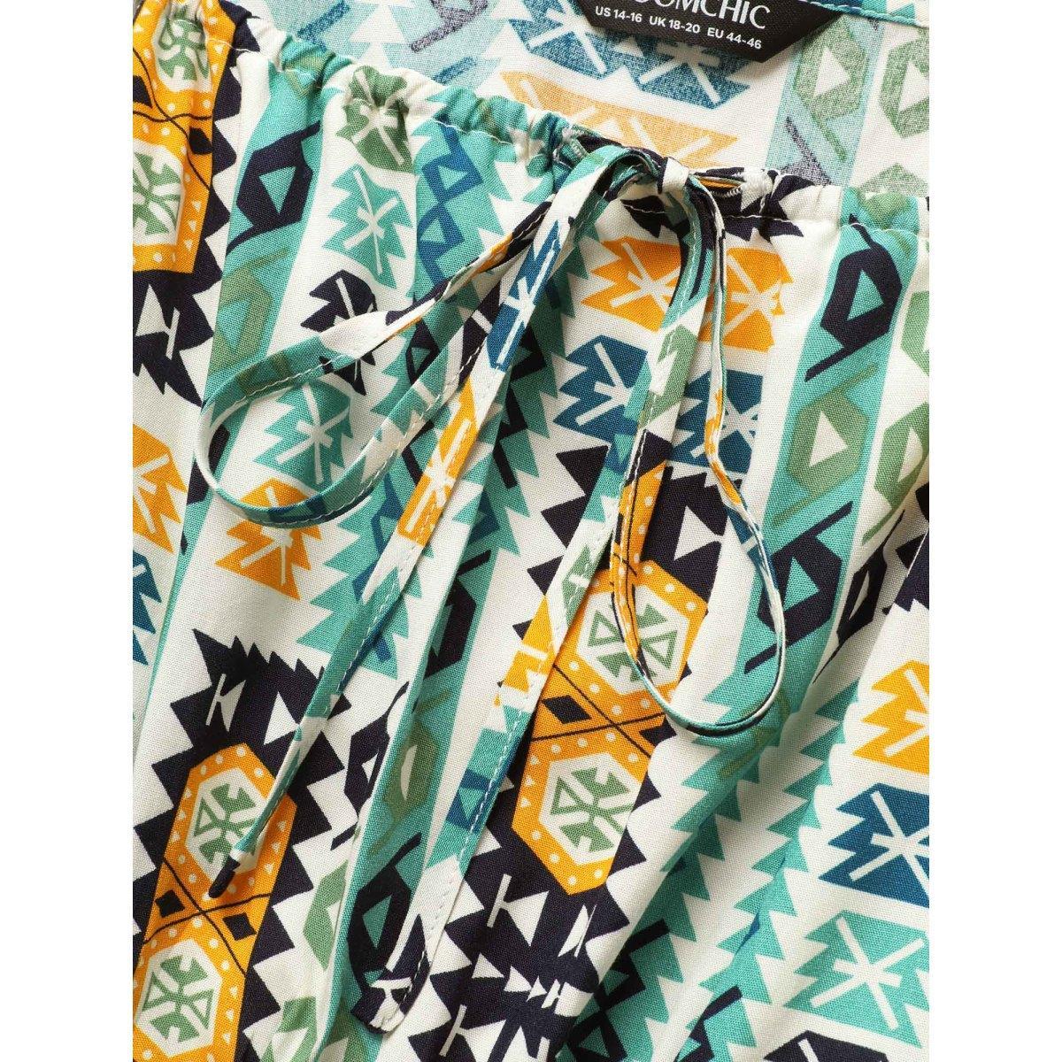 Plus Size Geometric Bandana Print Tie Knot Midi Dress Emerald Women Resort Tie knot Non Sleeveless Curvy BloomChic 26/4X Product Image