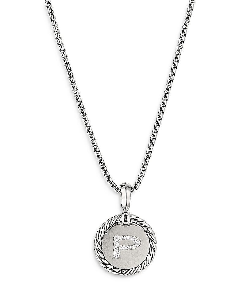 David Yurman Sterling Silver Cable Collectibles Initial Charm Necklace with Diamonds, 18 Product Image