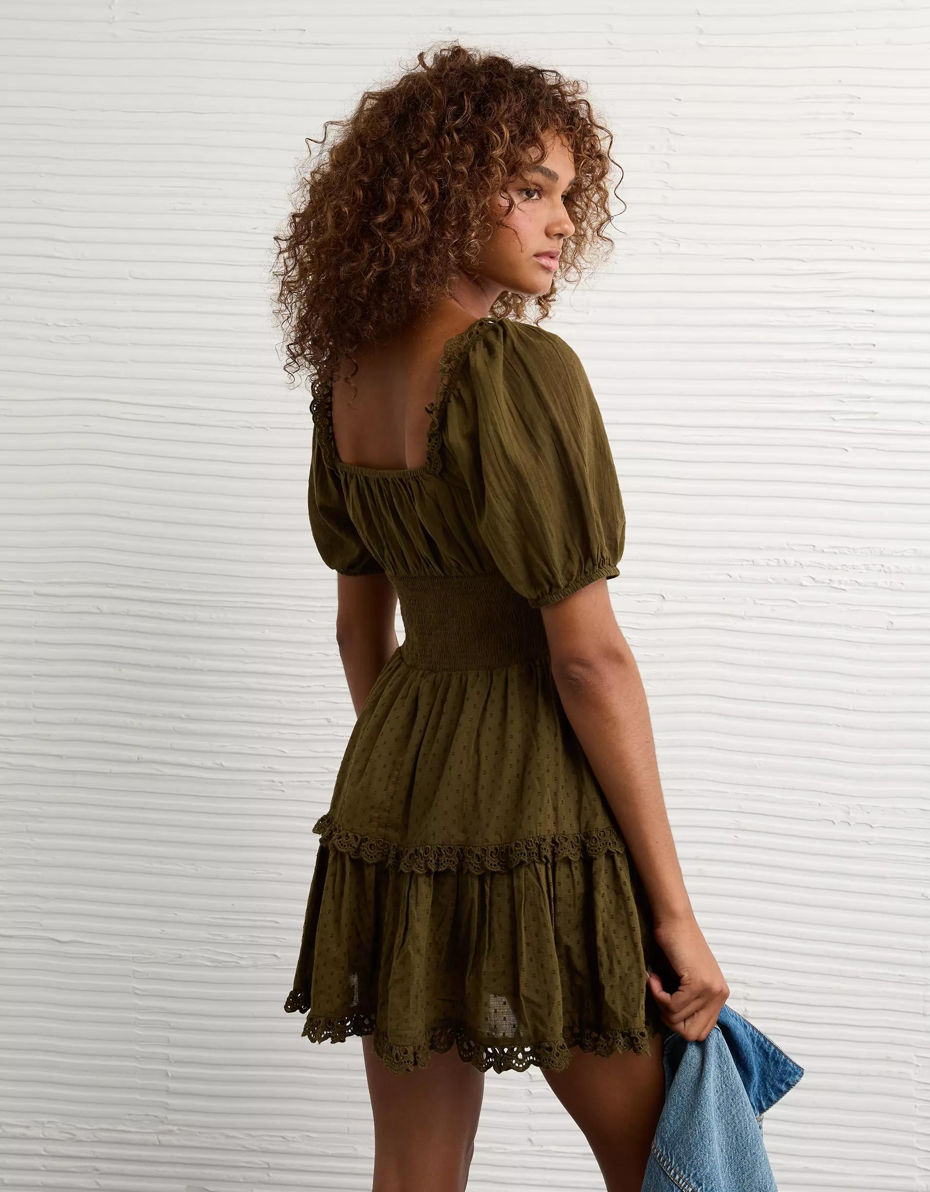 AE Puff Sleeve Smocked Tiered Mini Dress Product Image