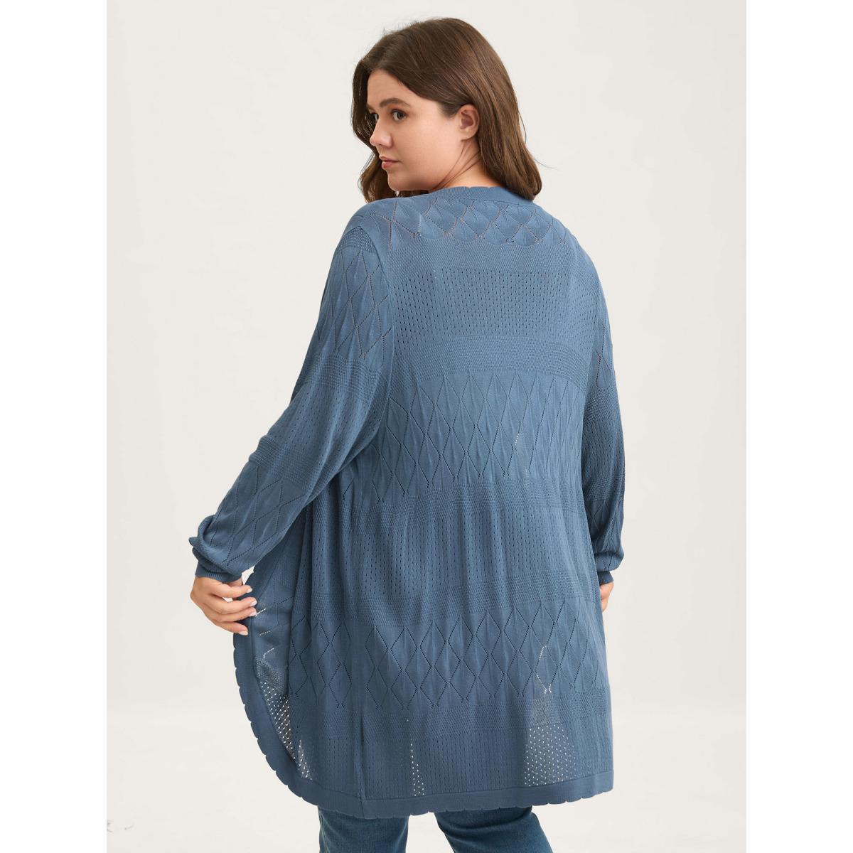 Plus Size Textured Arc Hem Front-Open Lightweight Cardigan Aegean Women Loose Long Sleeve Everyday-Casual Cardigans BloomChic 30/6X Product Image