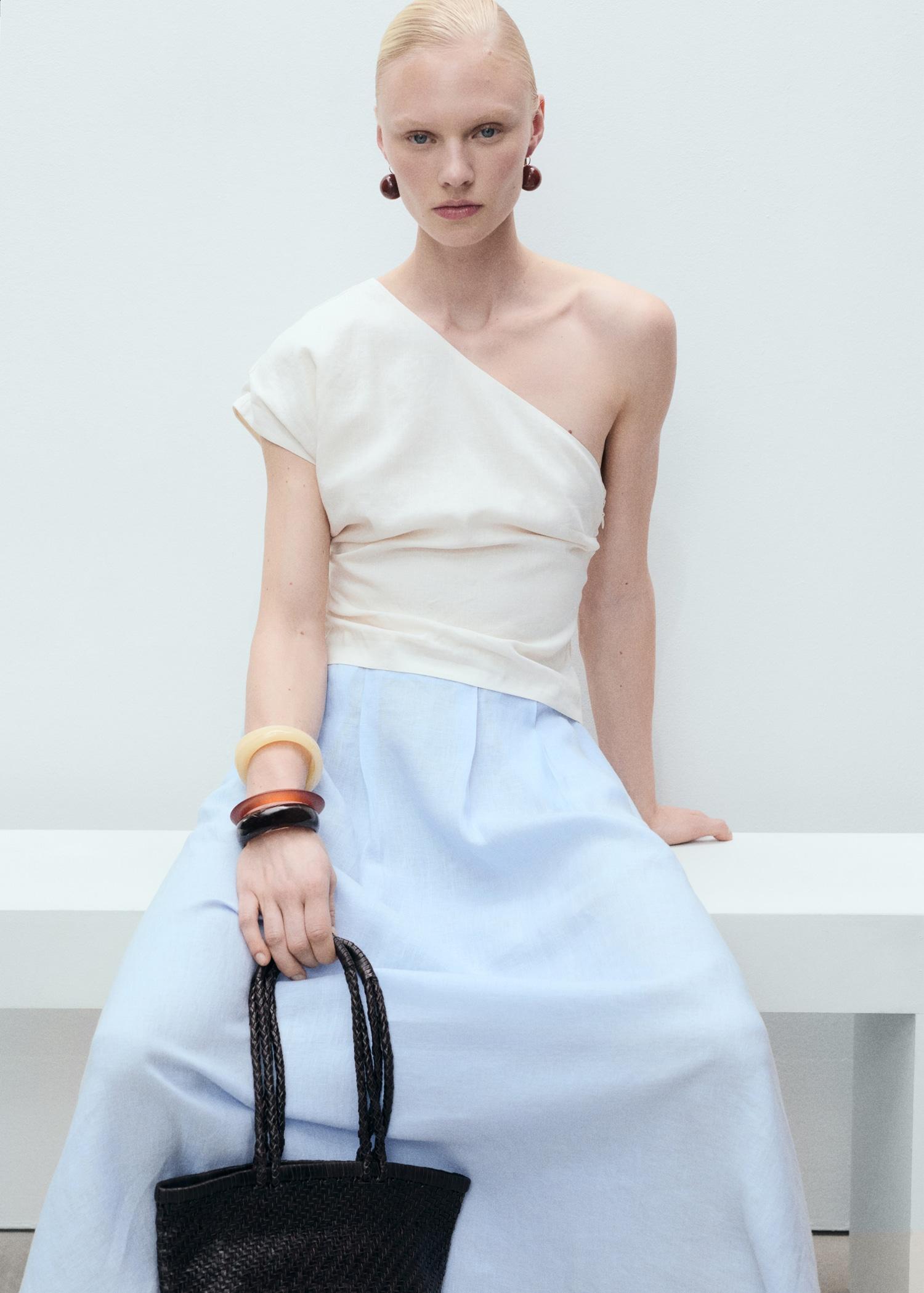 Linen skirt with pleat detail - Women | MANGO USA Product Image