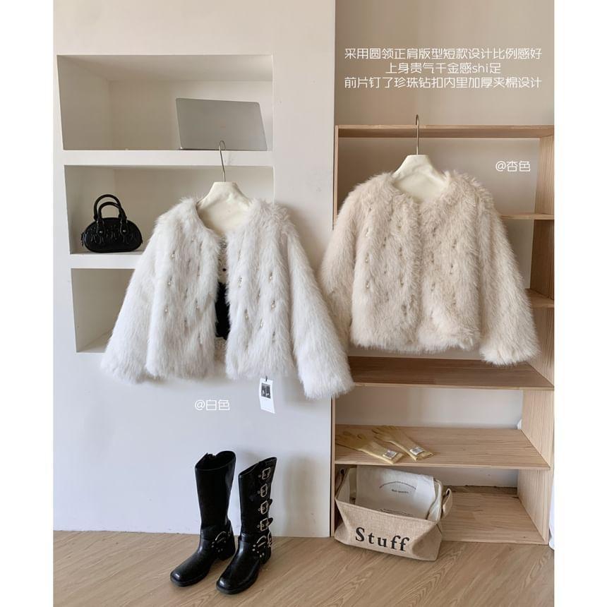 Round Neck Beaded Fluffy Jacket Product Image