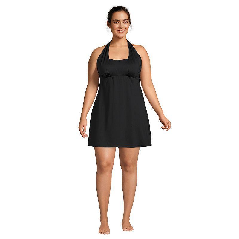 Women's Lands' End Chlorine Resistant Square Neck Halter Swim Dress, Size: Small, Black Product Image