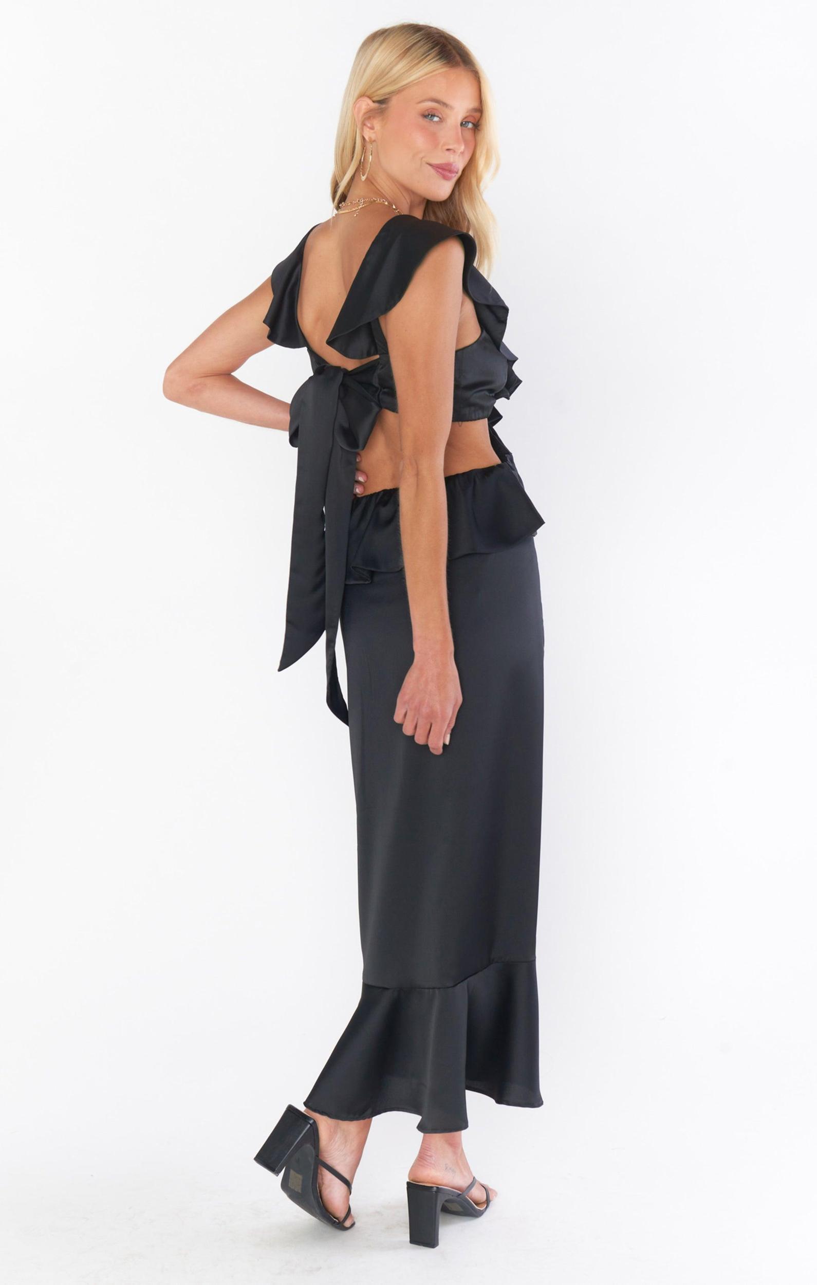 Zoey Midi Dress ~ Black Luxe Satin Product Image
