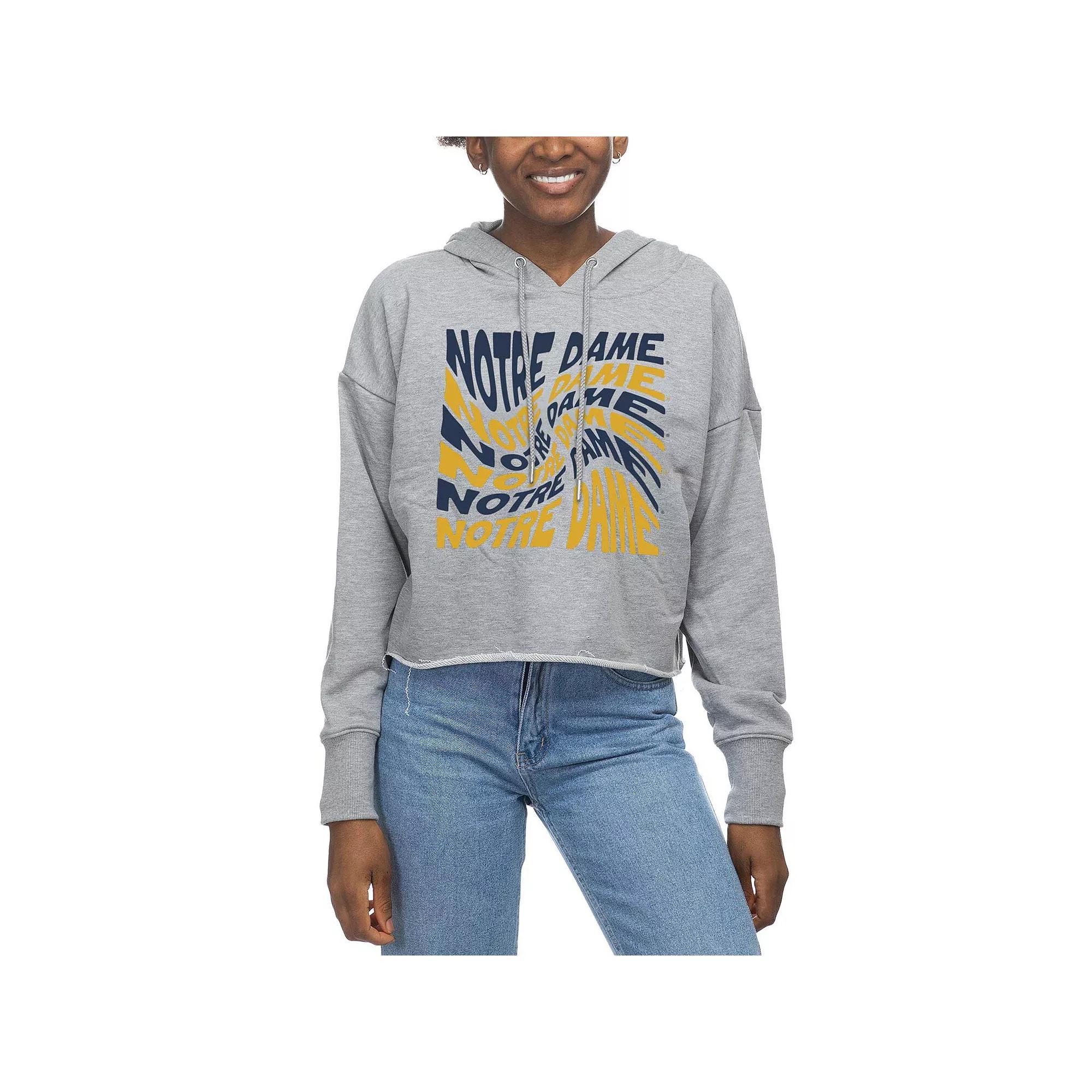Women's ZooZatz Gray Notre Dame Fighting Irish Swirl Cropped Pullover Hoodie, Size: Medium, Grey Product Image