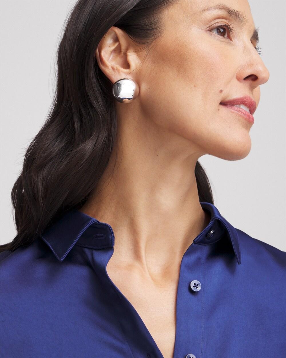 No Droop™ Silver Tone Bead Stud Earrings Product Image