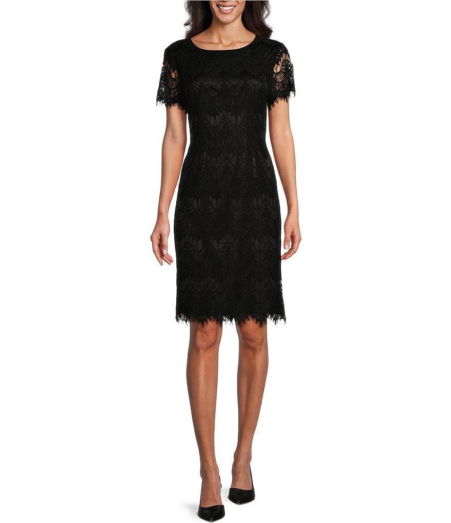 Preston & York Felicia Lace Short Sleeve Crew Neck Knee Length Sheath Dress Product Image