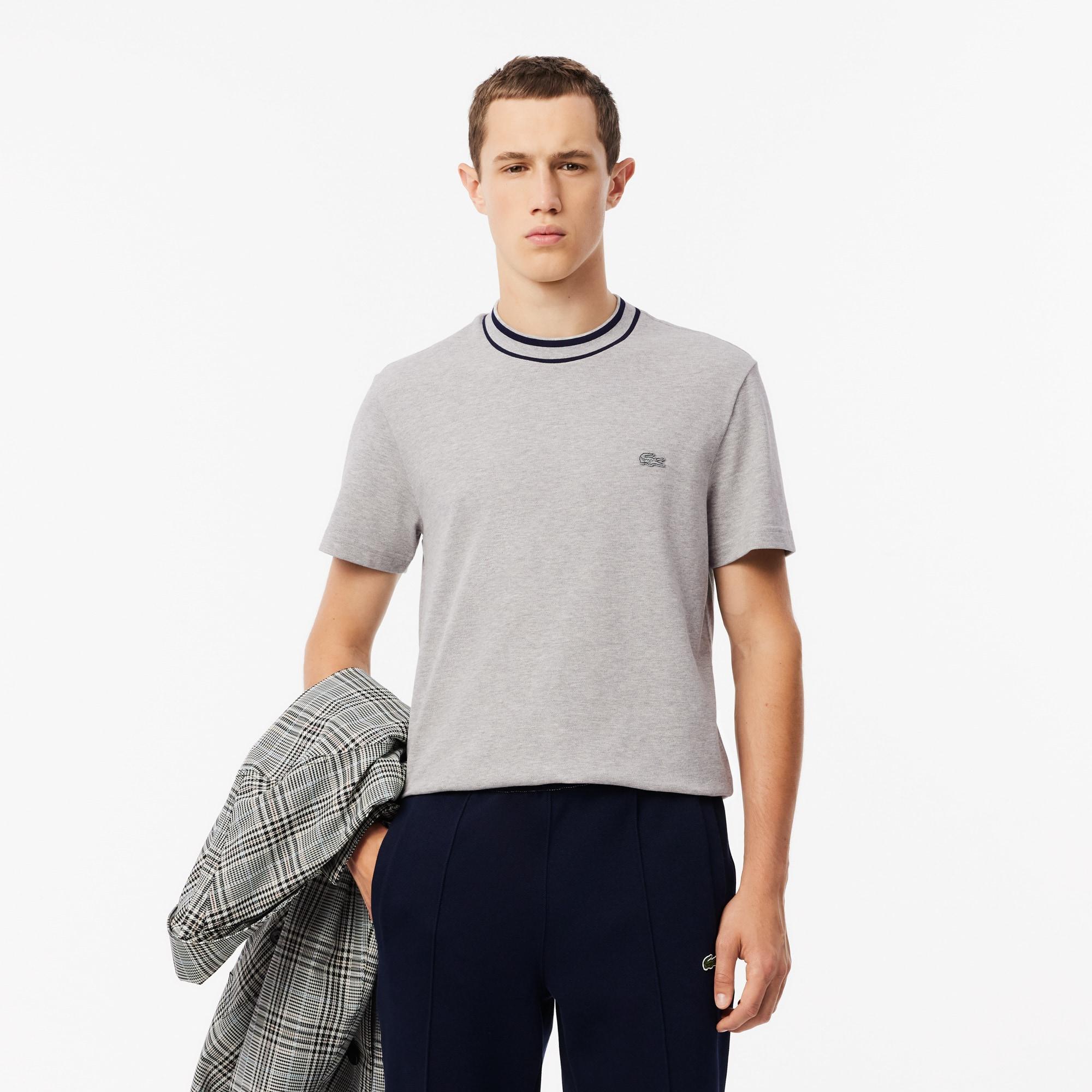 Men's Stretch Piqué Striped Collar T-Shirt Product Image