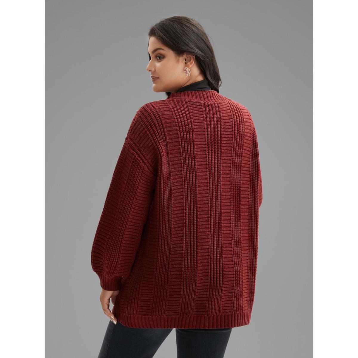 Plus Size Cable Knit Ribbed Detailing Open Front Cardigan Deepred Women Casual Loose Long Sleeve Everyday Cardigans BloomChic 22-24/3X Product Image