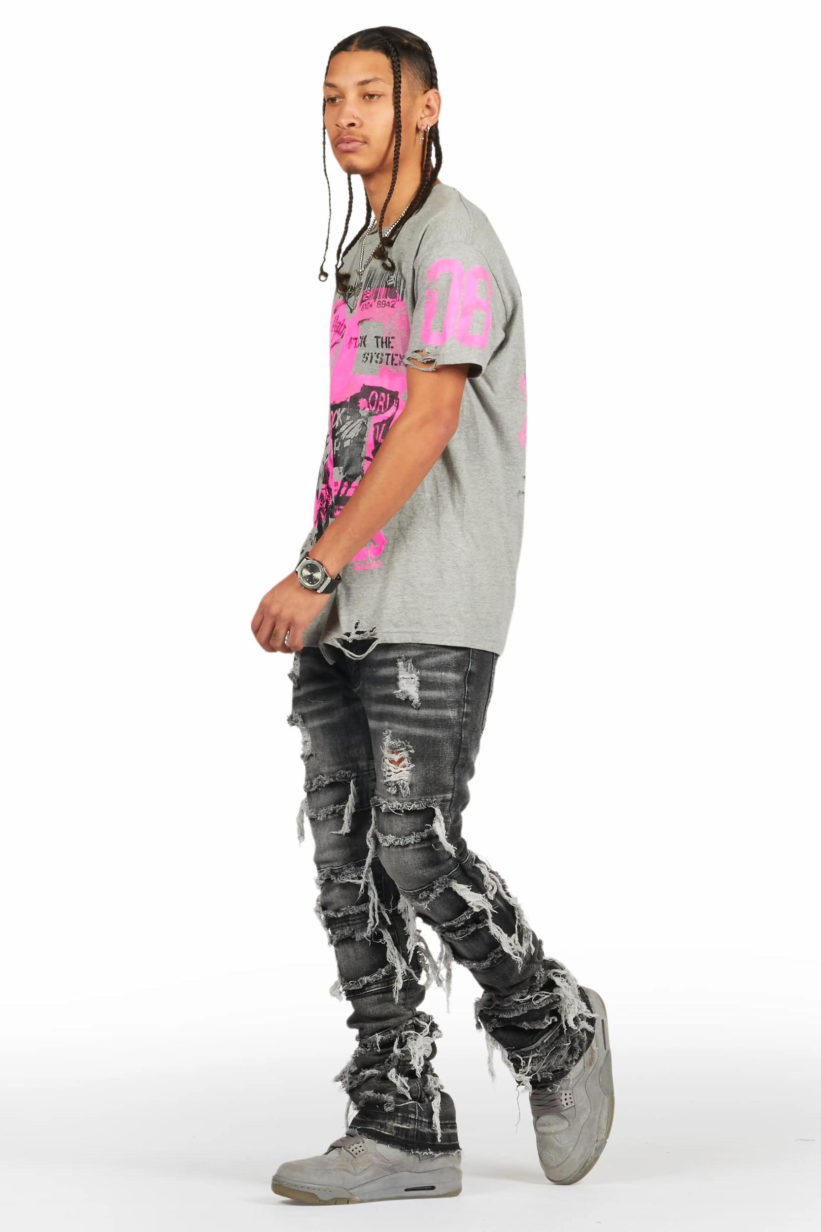 Vasco Grey Stacked Flare Jean Male Product Image