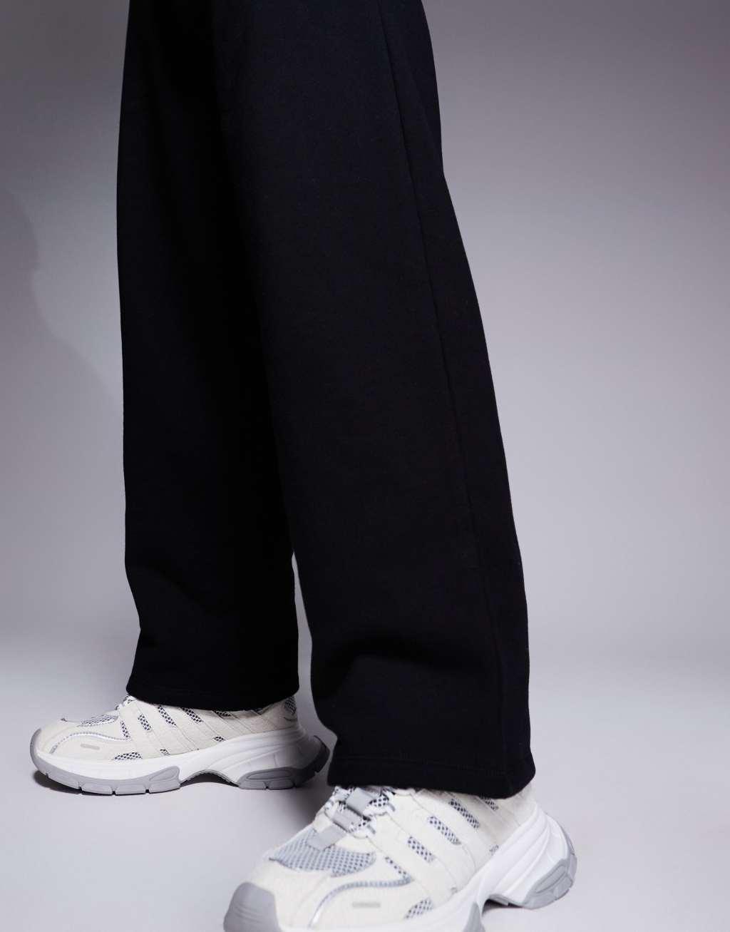 ASOS DESIGN premium heavyweight wide leg sweatpants 400gsm in black Product Image