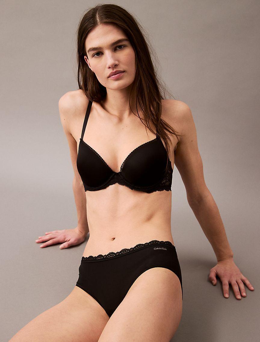 Calvin Klein Womens Microfiber Stretch with Lace Hipster - Neutral Product Image