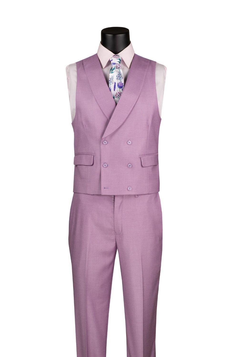 Lavender Modern Fit 3 Piece Suit with Vest and Adjustable Waist Band Pants Product Image