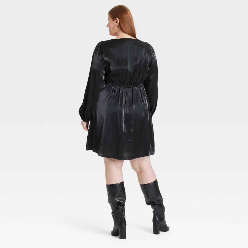 Womens Balloon Long Sleeve Midi Wrap Dress - Ava & Viv Black XXL Product Image