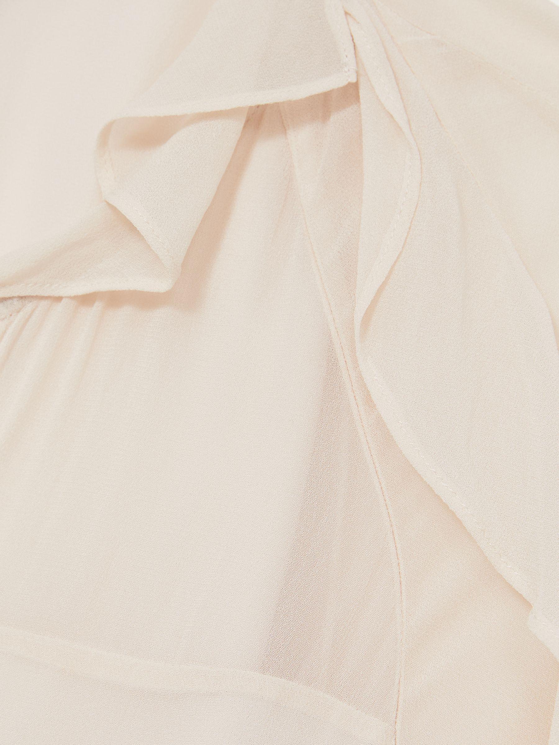 Ruffle Trim Tie Neck Top in Pale Pink Product Image