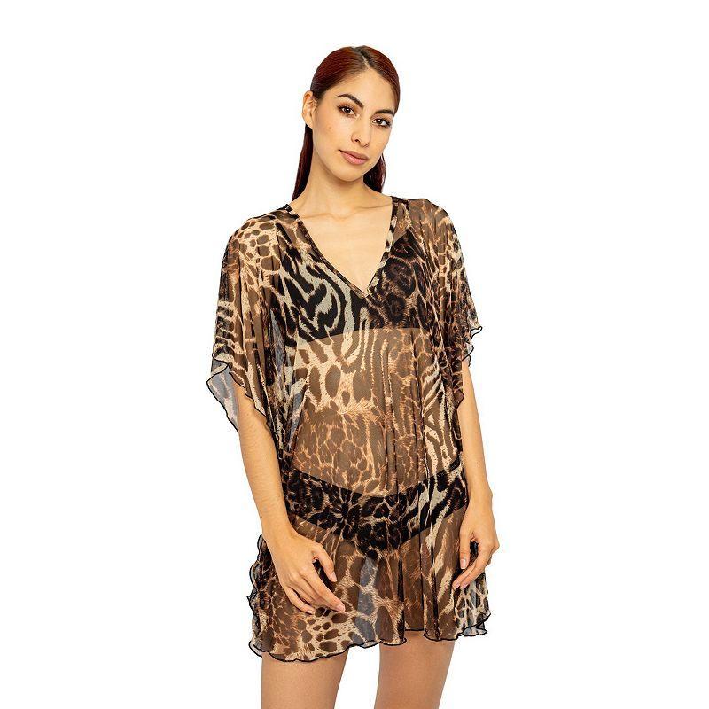 Women's Jordan Taylor Animal Print Swim Cover-Up Caftan, Size: Large, Cheetah Blush Product Image