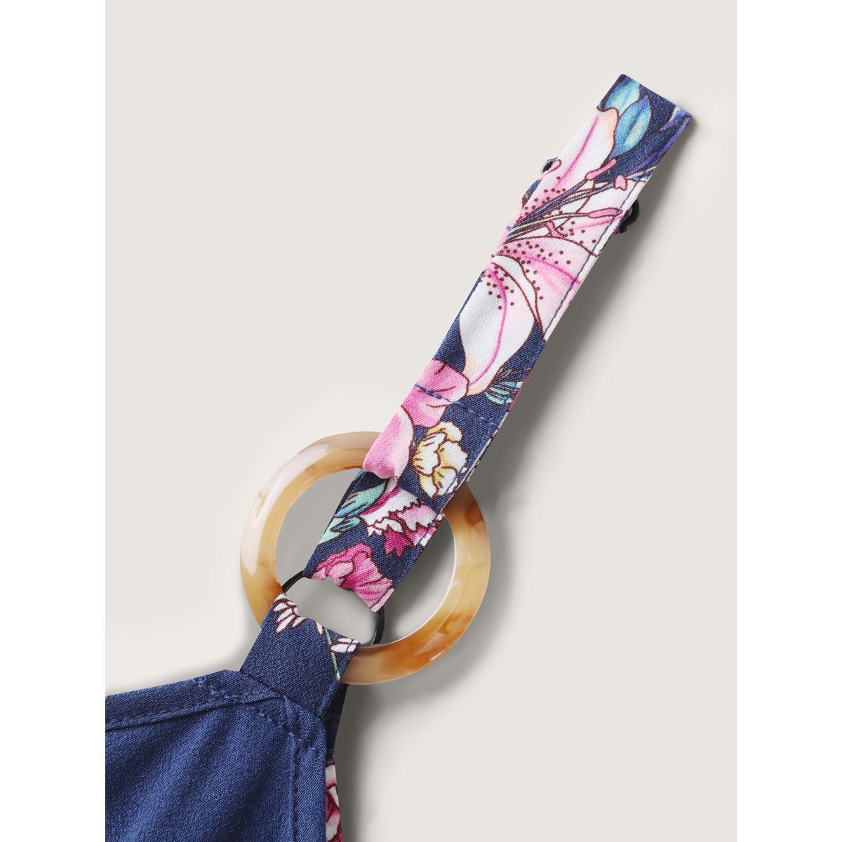 Plus Size Indigo Rosy Print Belted Pockets Jumpsuit Women Sleeveless Non Everyday-Elegant Loose Jumpsuits BloomChic 14-16/1X Product Image