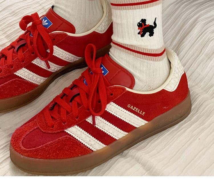 Dog Embroidered Striped Ribbed Short Socks Set Product Image