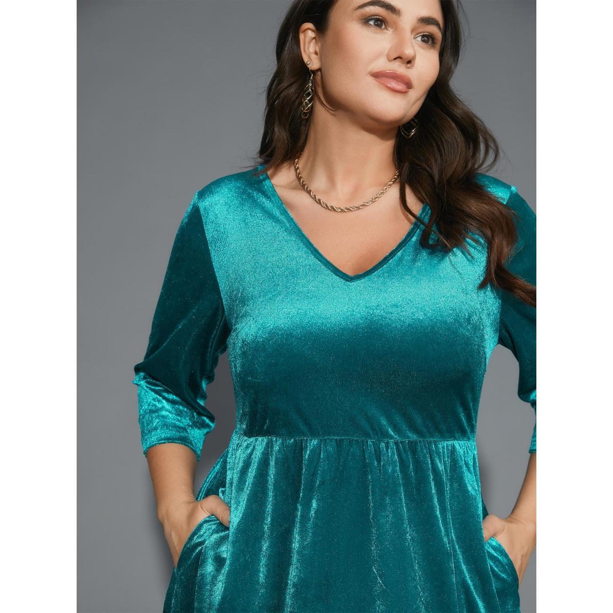 Plus Size Velvet V-Neck Side Slit Maxi Dress Aegean Women Cocktail Texture Party Curvy Bloomchic 22-24/3X Product Image