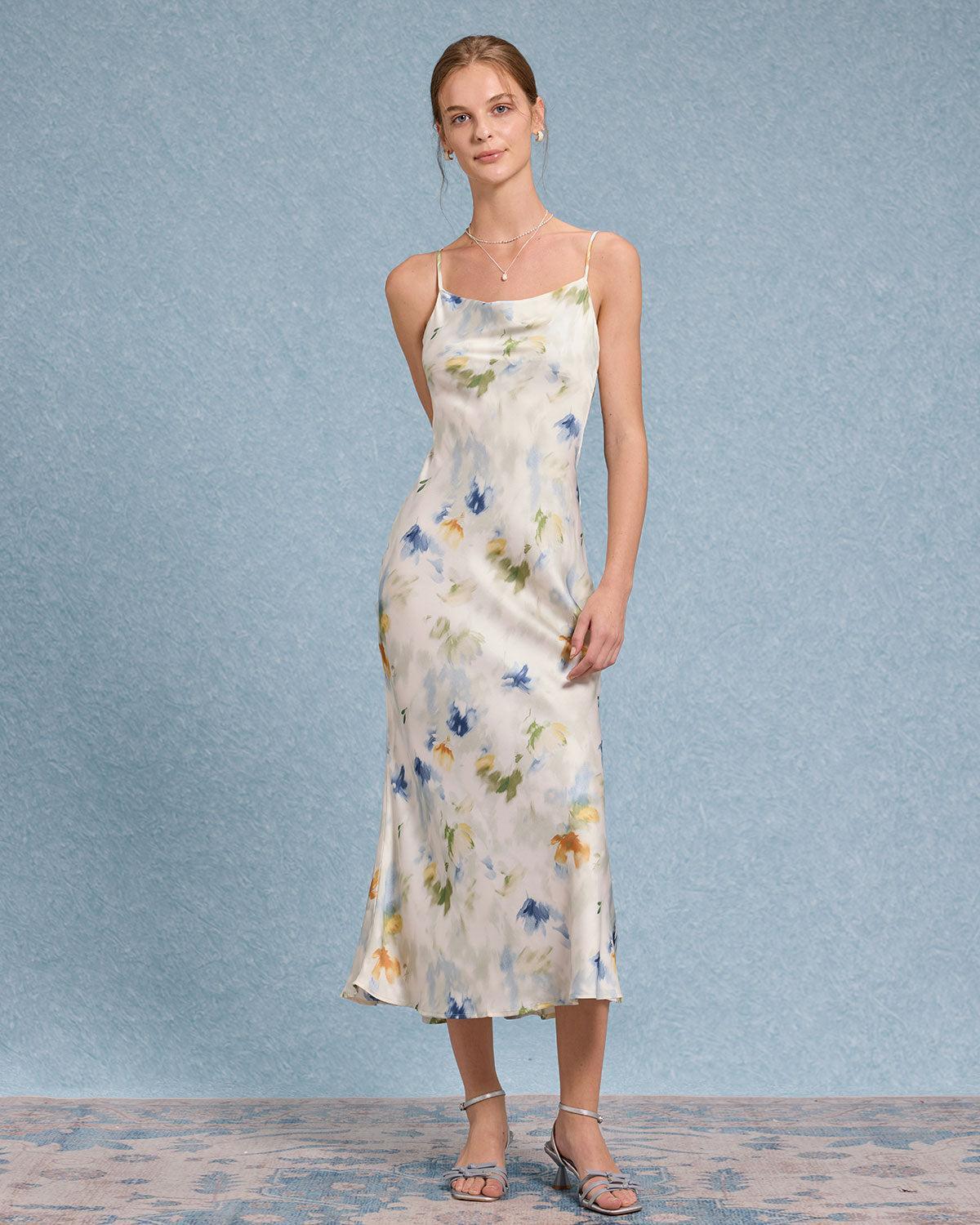 Blue Floral Mermaid Slip Midi Dress Product Image