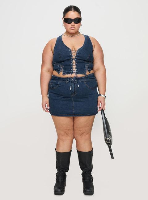 Popular Low Rise Mini Skirt Mid Blue Wash Curve Product Image