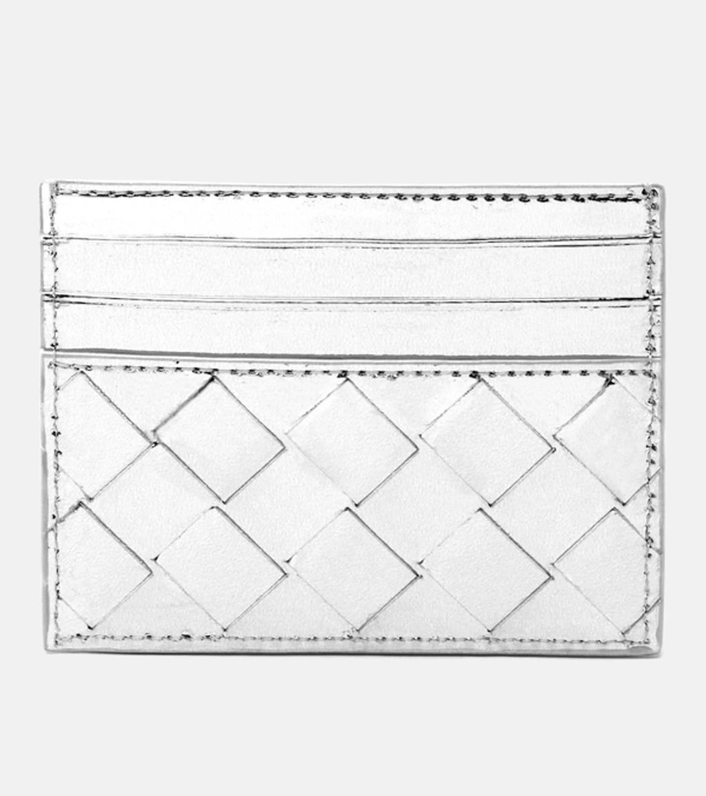 BOTTEGA VENETA Intrecciato Leather Card Holder In Silver Product Image