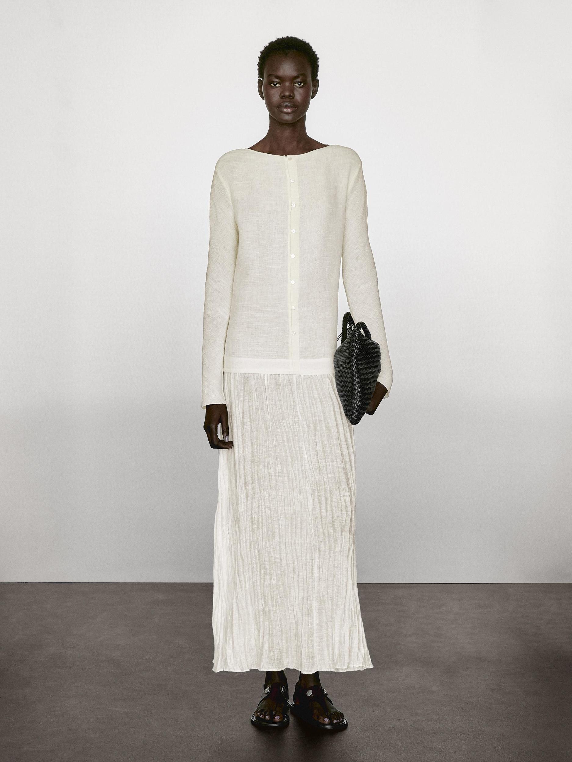 Long contrast pleated dress Product Image