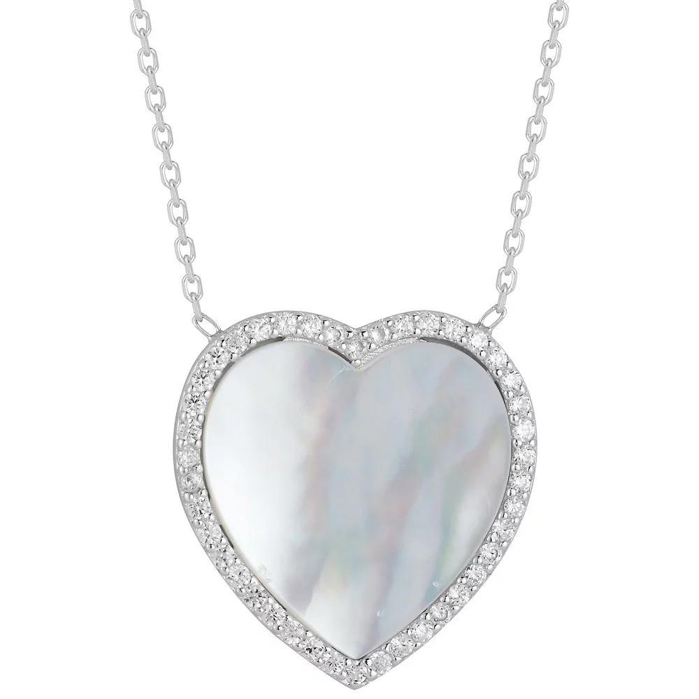 Sunkissed Sterling Cubic Zirconia & Mother-of-Pearl Heart Necklace, Women's, Size: 18", Gold Tone Product Image