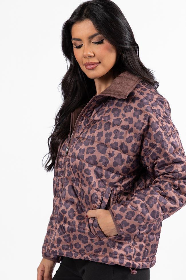 Vail Valley Brown Leopard Quilted Zip Up Jacket Product Image