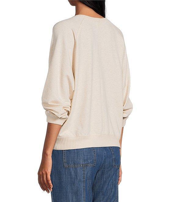 Nurture Petite Knit Crew Neck 3/4 Sleeve Embroidered Top Product Image