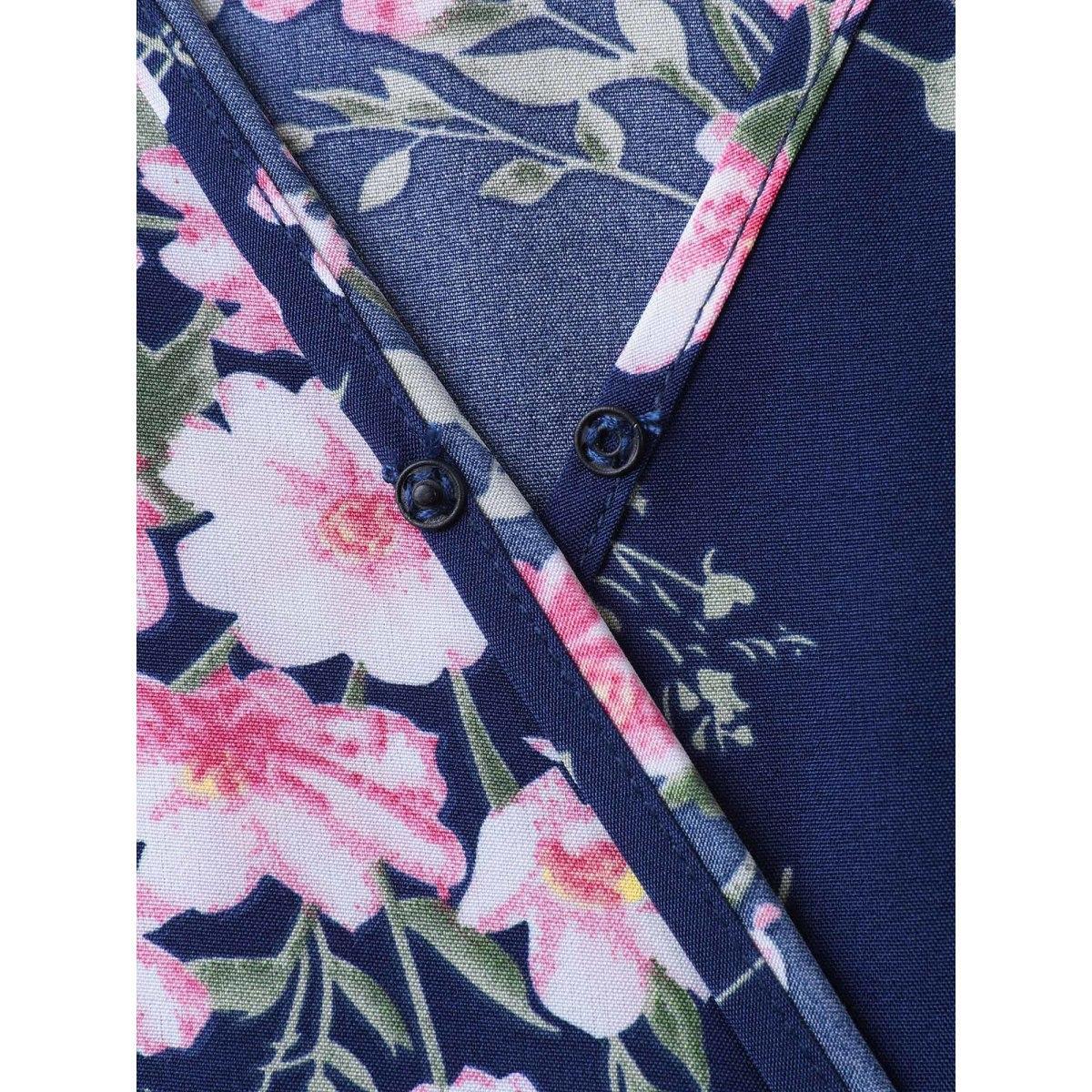 Plus Size Floral Print Belted Wrap Hem Midi Dress Skyblue Women Overlap Collar Elbow-length sleeve Curvy BloomChic 22-24/3X Product Image