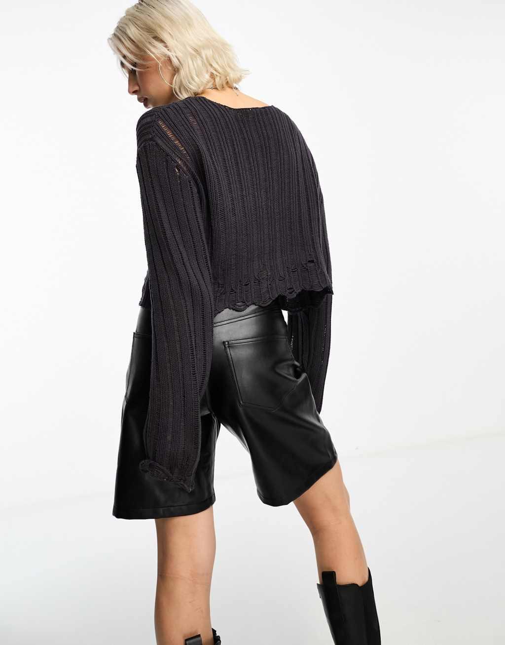 COLLUSION cropped distressed nibbled hem sweater Product Image