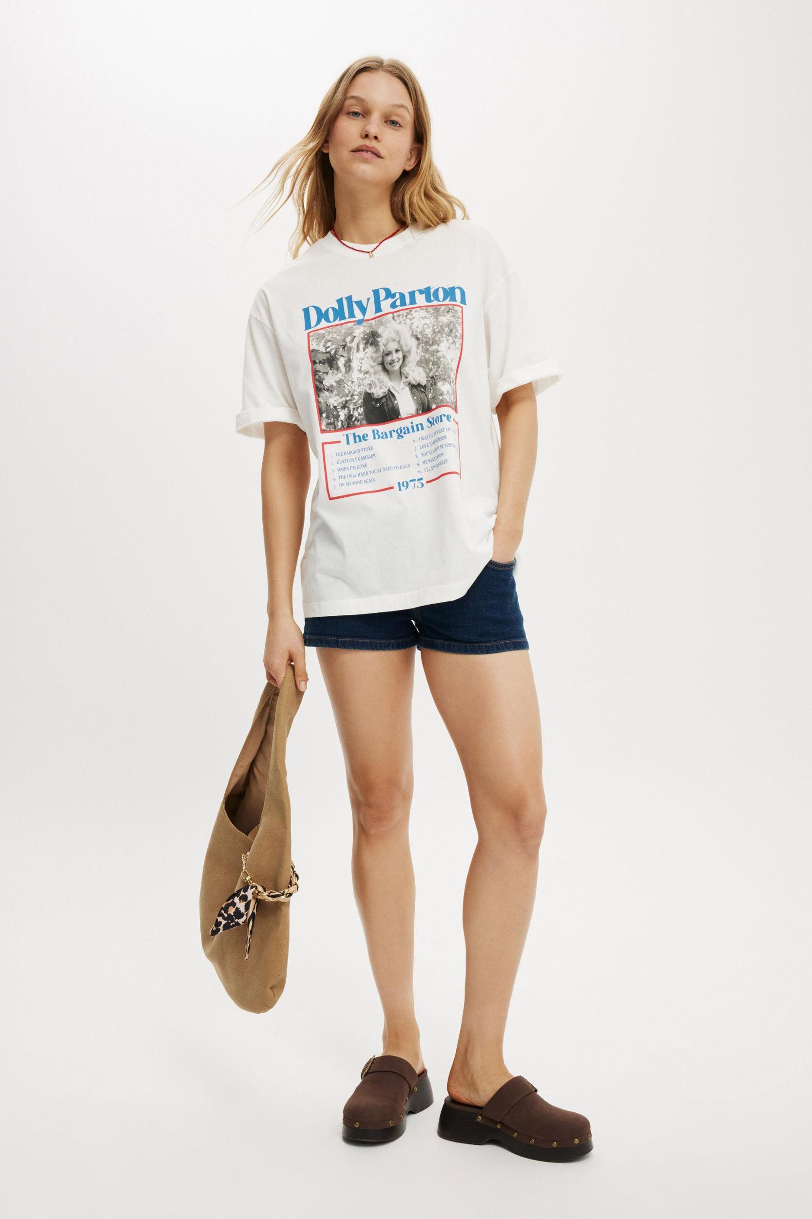 Cotton On Women - Dolly Parton Music Boxy Graphic Tee - Lcn dol dolly bargain store / vintage white Product Image