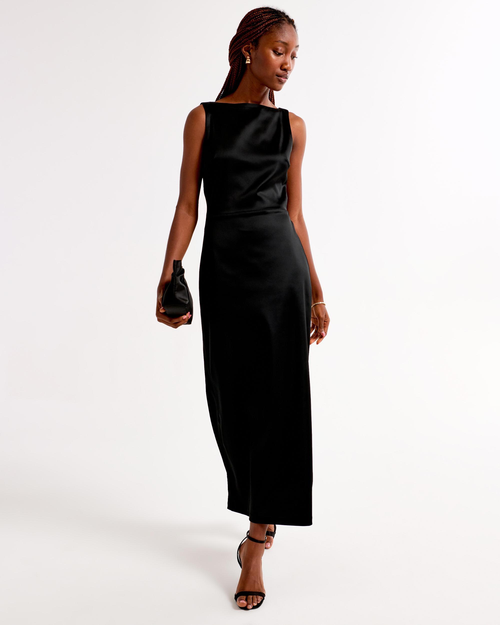 High-Neck Satin Sculpt Midi Dress Product Image