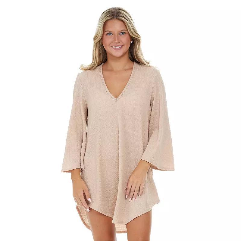 Women's Jordan Taylor V-Neck Bell Sleeve Swim Cover-Up Tunic, Size: Medium, Macadamia Product Image