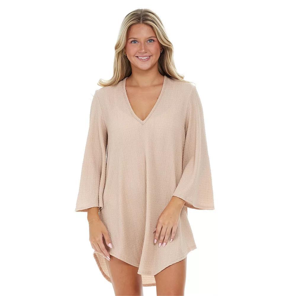 Women's Jordan Taylor V-Neck Bell Sleeve Swim Cover-Up Tunic, Size: Medium, Macadamia Product Image