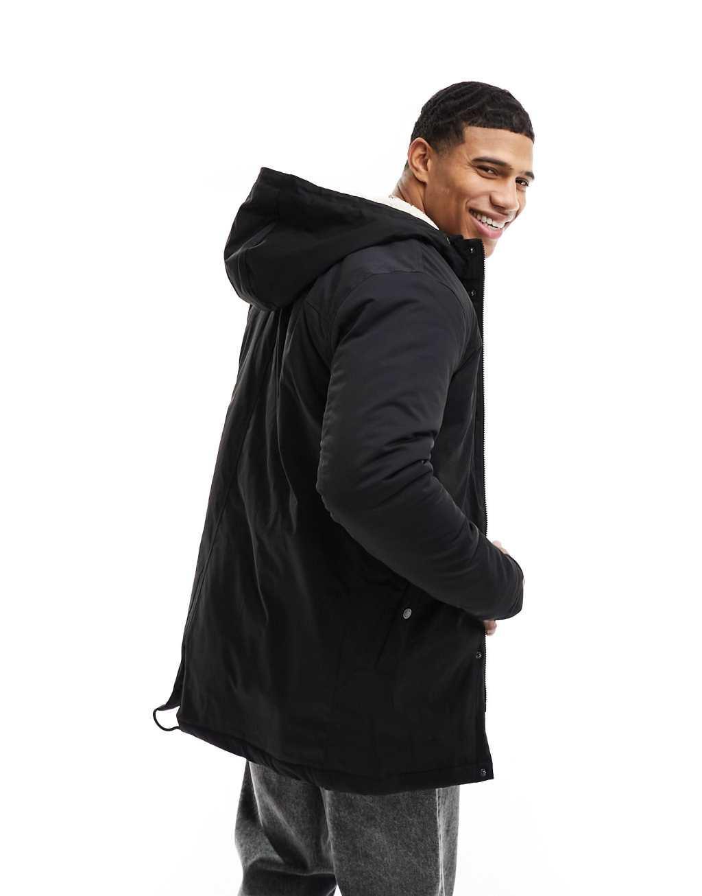 Only & Sons parka with borg lined hood Product Image