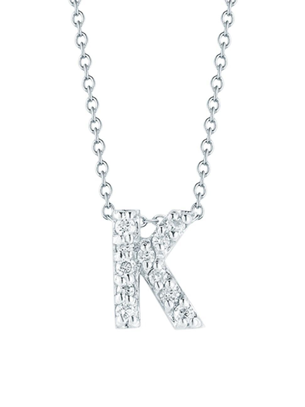 Roberto Coin 18K White Gold Initial Love Letter Pendant Necklace with Diamonds, 16 Product Image