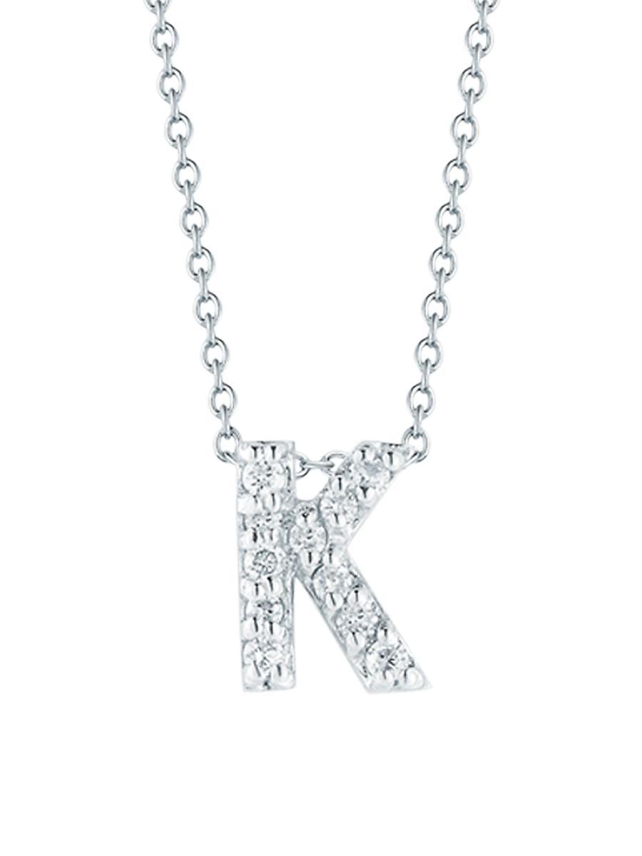 Roberto Coin 18K White Gold Initial Love Letter Pendant Necklace with Diamonds, 16 Product Image