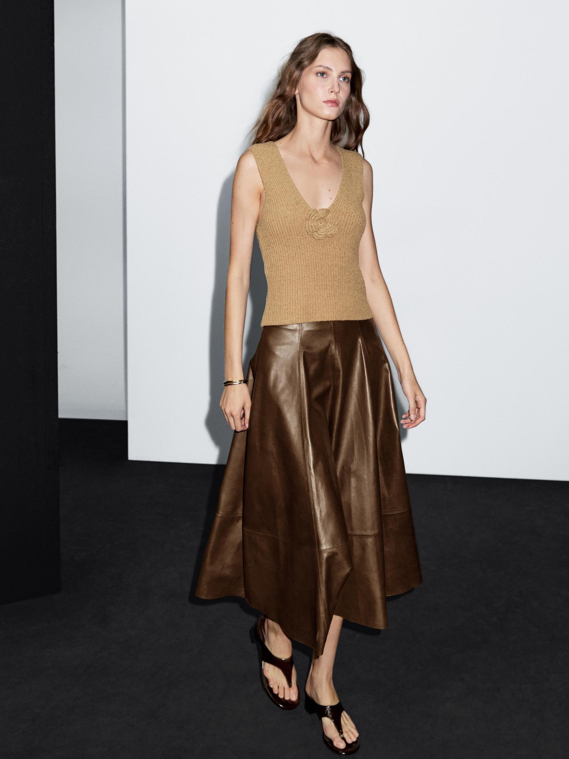 Nappa leather flared midi skirt Product Image