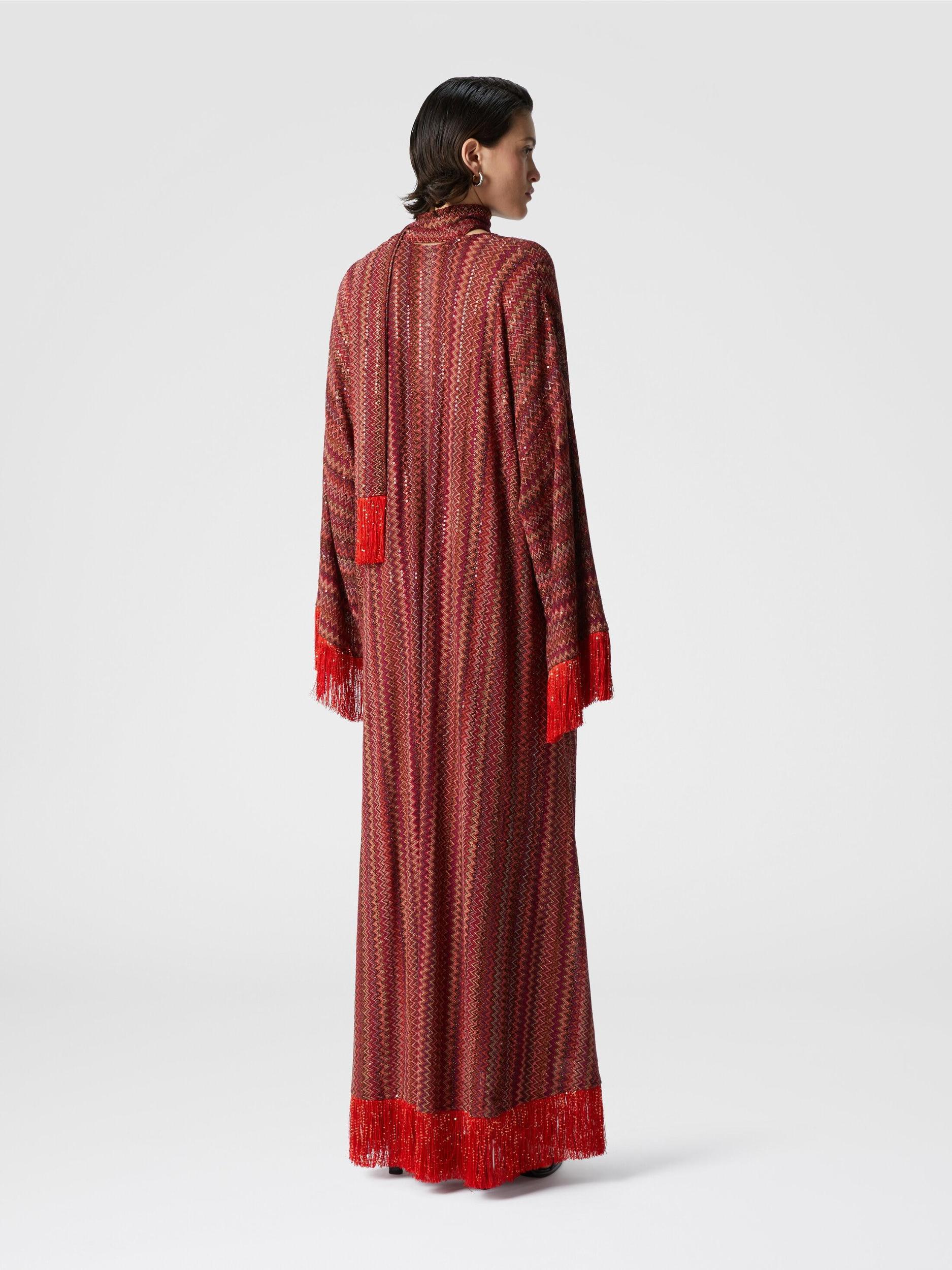 Zigzag kaftan with sequins and V-neck and removable scarf with fringes Product Image