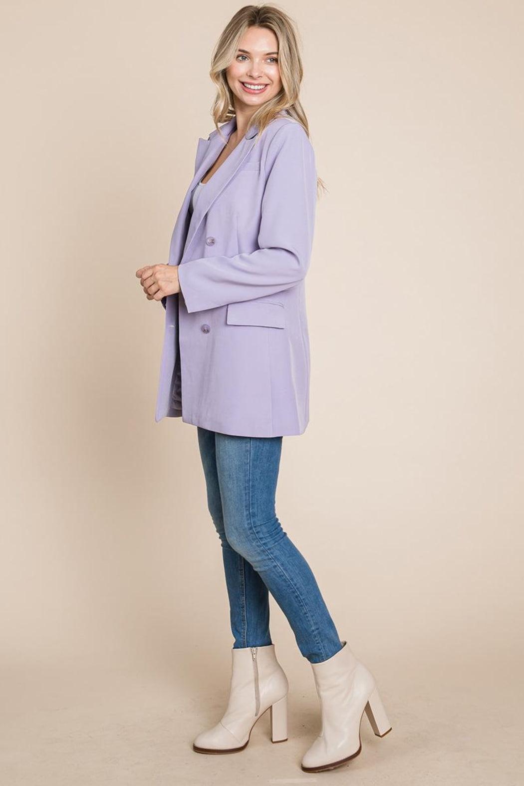 Collar Long Double Breasted Blazer Jacket Female Product Image