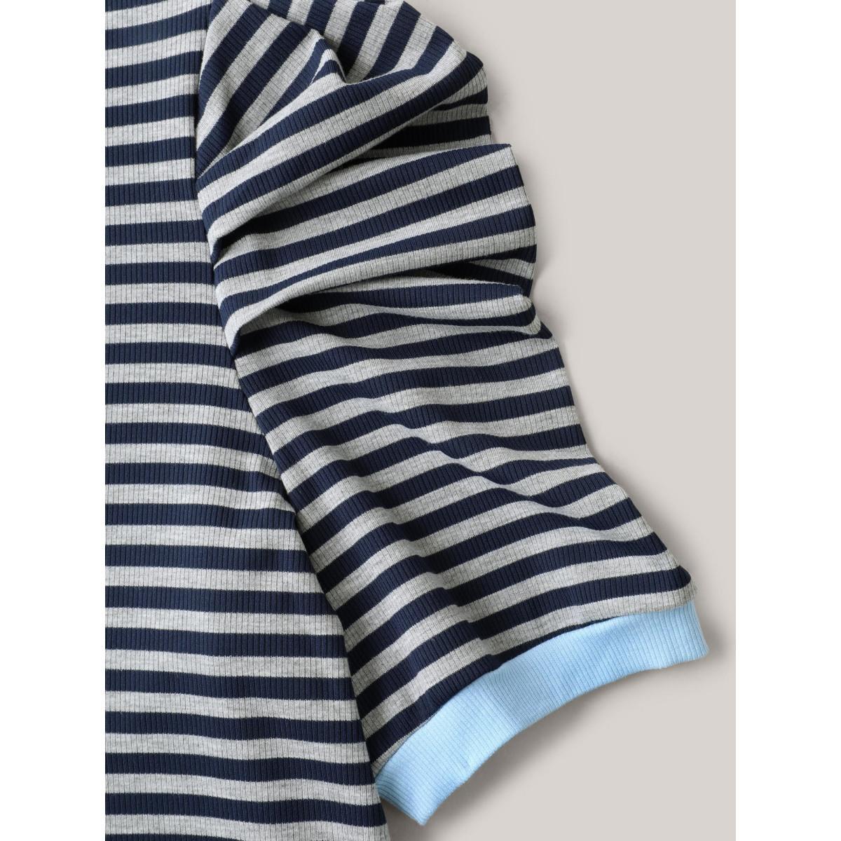 Plus Size Textured Stripes Color Contrast T-Shirt Indigo Women Texture Round Neck Everyday-Casual T-shirts BloomChic 10/M Product Image