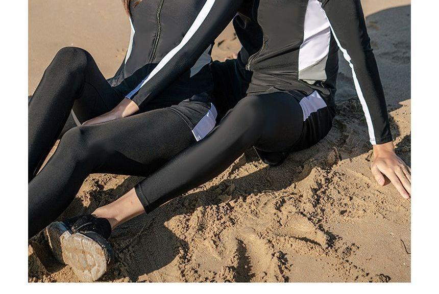 Couple Matching Lettering Two-Tone Tankini / Swim Pants / Swim Shorts / Rash Guard / Set Product Image