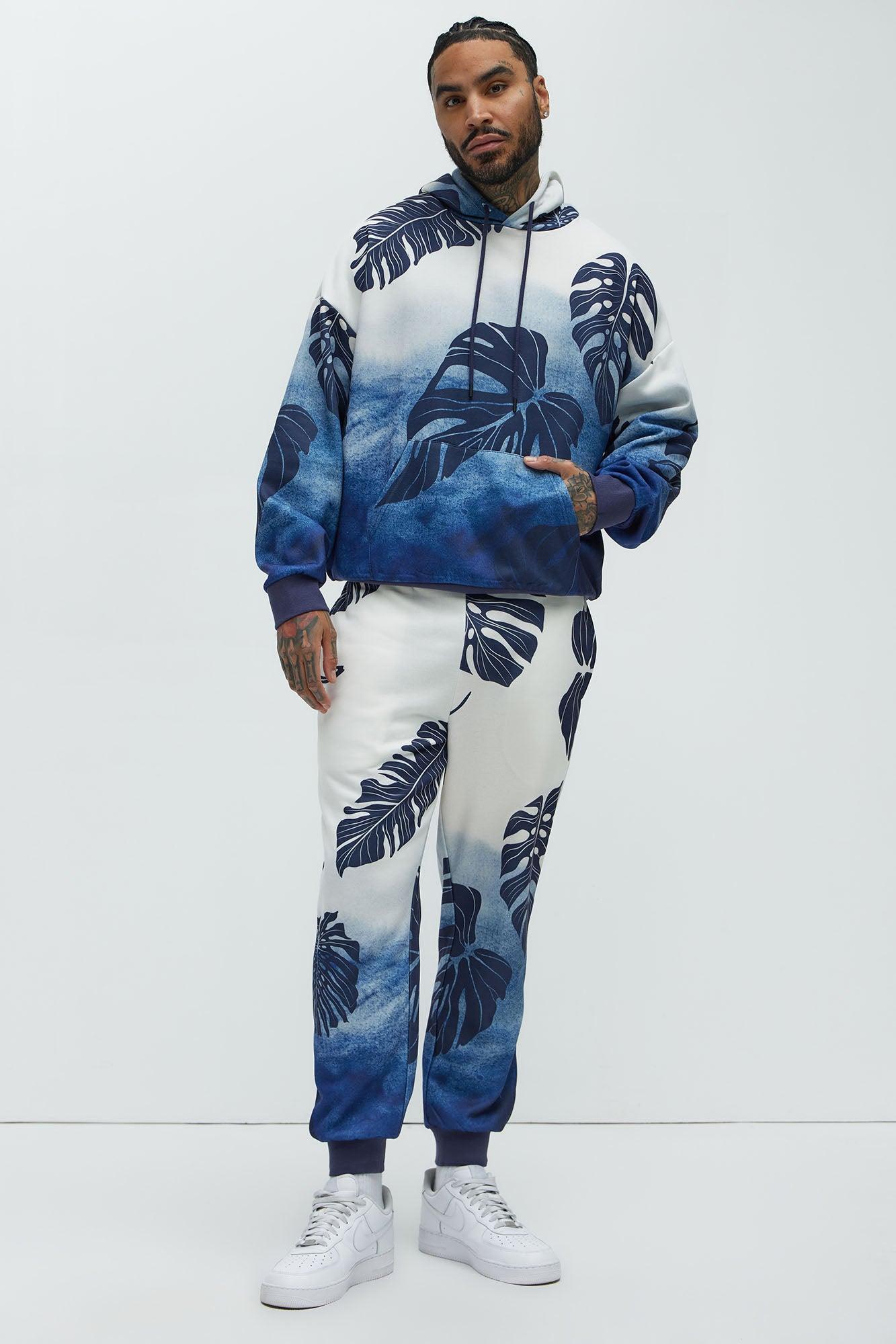 Pohai Printed Foliage Oversized Hoodie - Blue/combo Product Image