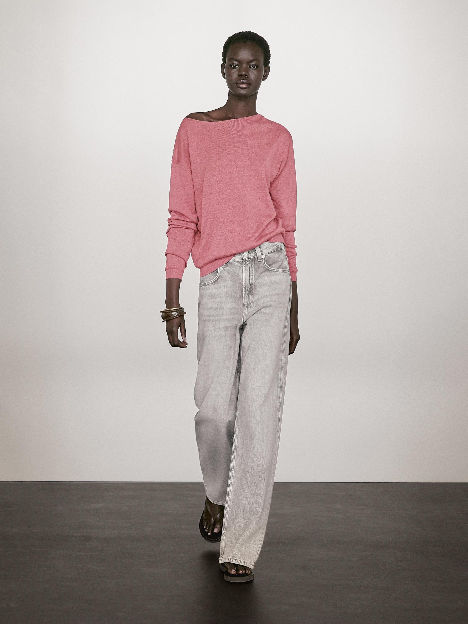 100% linen boat neck sweater Product Image