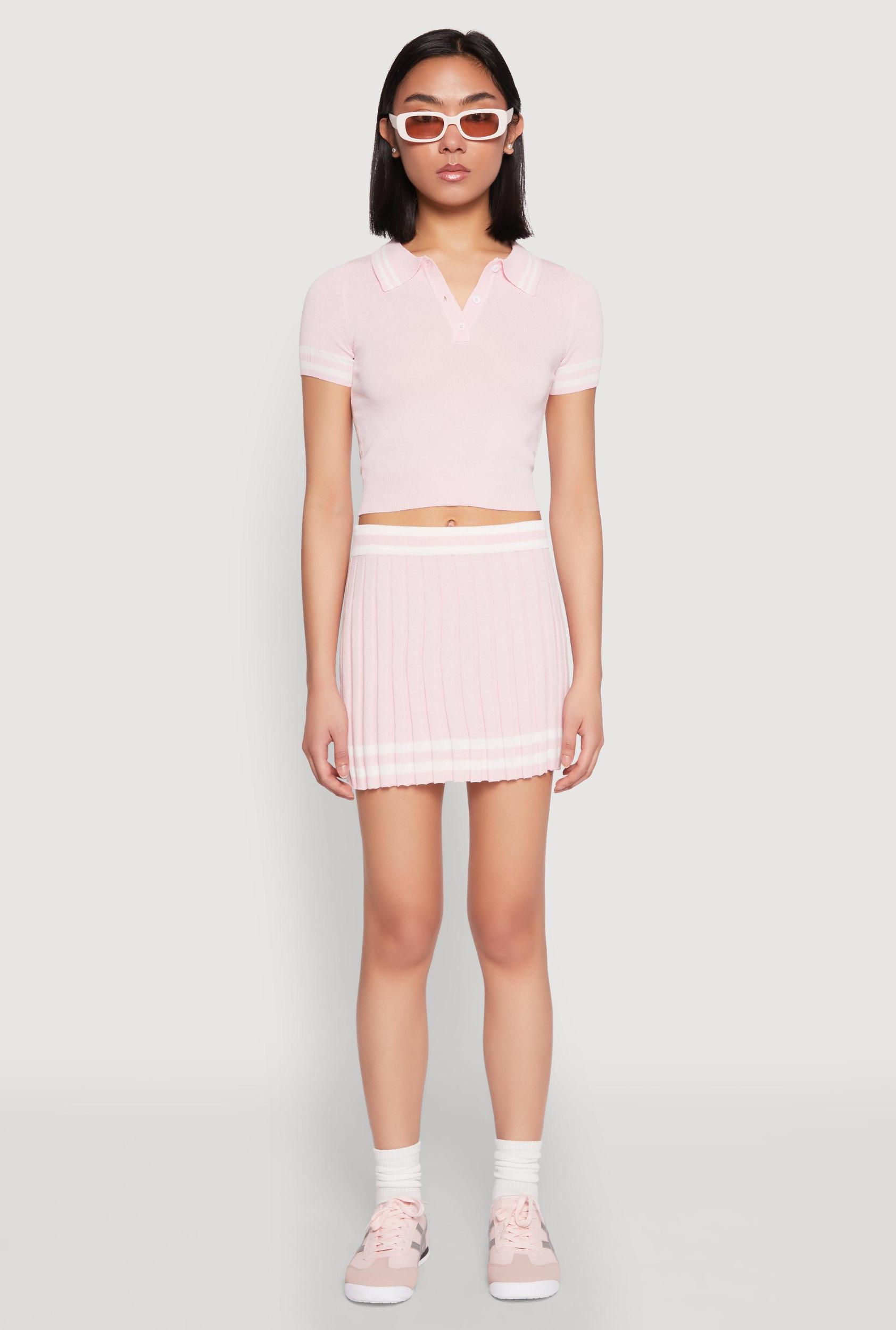 Womens Varsity Stripe Detail Cropped Polo Shirt Product Image